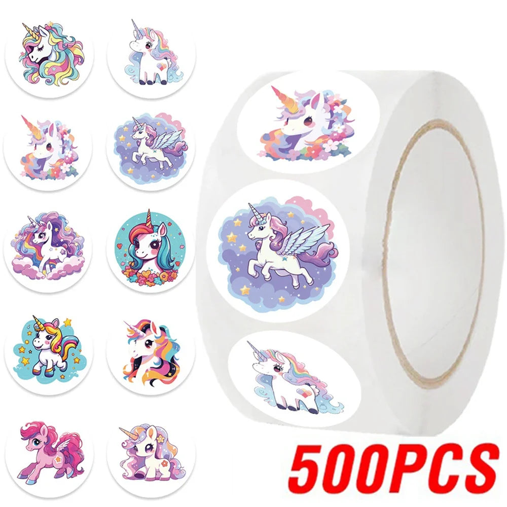 100-500pcs Cute Cartoon Unicorn Sticker Childrens Reward Gift Label Decoration Teacher Encouragement Student Stationery Sticker (Online Order Only)