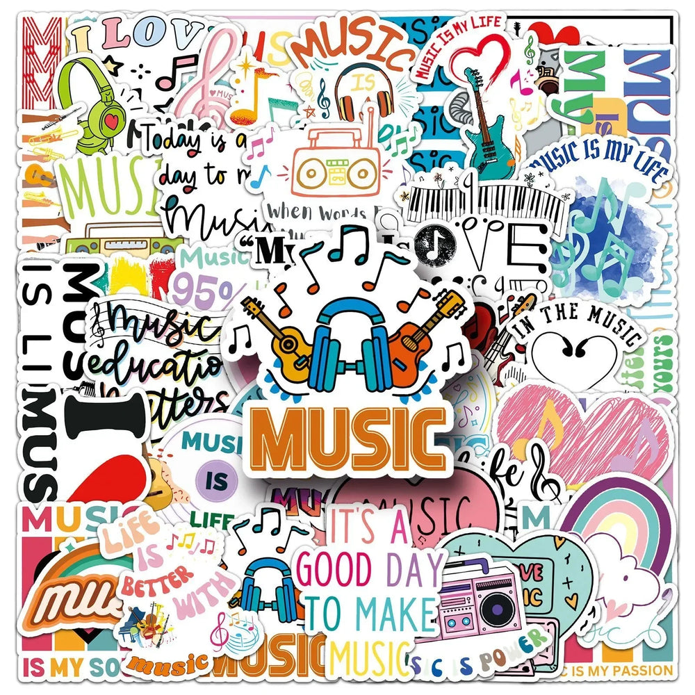 10/50pcs Funny Inspirational Musical Note Graffiti Stickers Aesthetic Decals DIY Scrapbooking Laptop Guitar Skateboard Sticker (Online Order Only)
