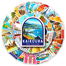 10/30/50pcs Travel City Landmark Building Cartoon Stickers Fridge Laptop Phone Notebook Skateboard Fridge Funny Graffiti Sticker (Online Order Only)