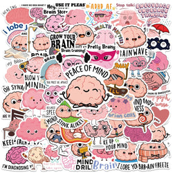 50PCS Pink Brain Cartoon Stickers Vinyl for Fridge Skateboard Laptop Motorcycle Car Gift (Online Order Only)
