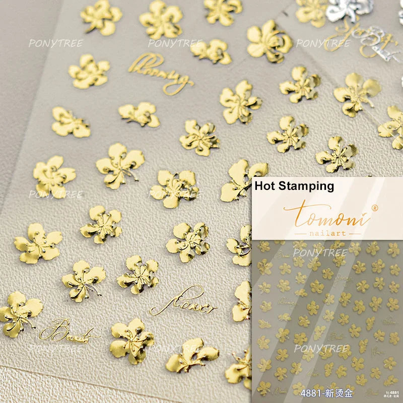 Peach Blossom Gradual Pink Petal Flower Line Bowknot Hot Stamping Halo Dyeing Delicate Adhesive Nail Art Sticker Manicure Decals (ONLINE ORDER ONLY)