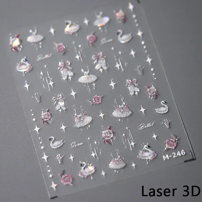Charming Red Rose Phoenix Flower Wing Leaves Flower Feather Pearl Relief Embossed 5D Adhesive Nail Art Stickers Manicure Decals (ONLINE ORDER ONLY)