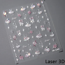 Charming Red Rose Phoenix Flower Wing Leaves Flower Feather Pearl Relief Embossed 5D Adhesive Nail Art Stickers Manicure Decals (ONLINE ORDER ONLY)