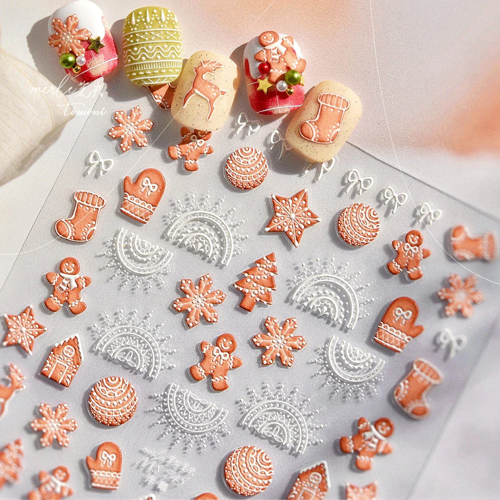 Bowknot Glove Socks Elk House Gingerbread Man Self Adhesive Nail Art Stickers Snowflake Christmas Tree Rhinestone Manicure Decal (Online Order Only)