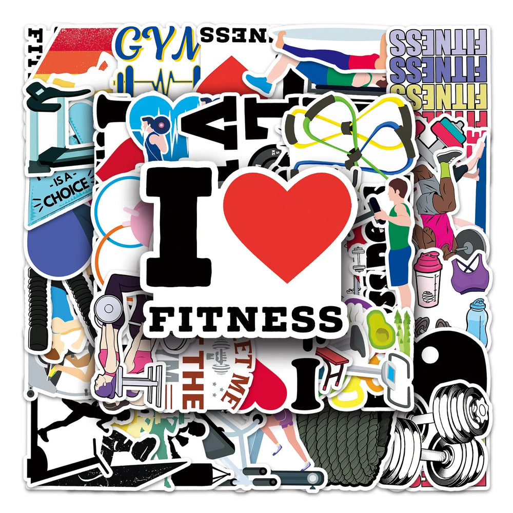 50Pcs Fitness Cartoon Waterproof Vinyl Stickers for Skateboard Snowboard (Online Order Only)
