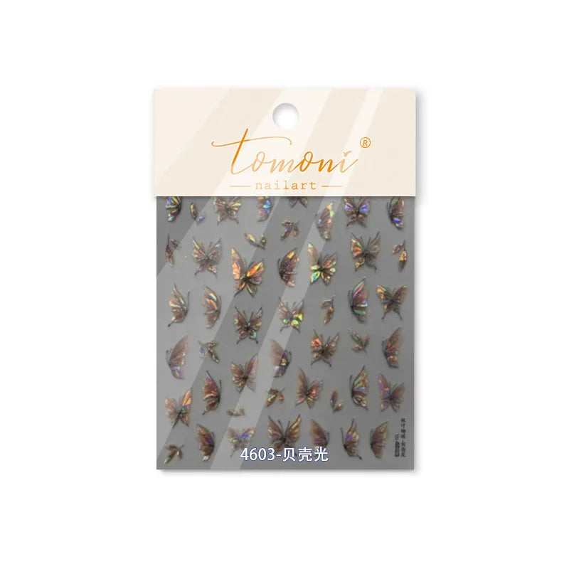 Dreamy Charming Shiny Beautiful Black White Butterfly Flower Love Heart Bowknot 5D Self Adhesive Nail Art Sticker Manicure Decal (ONLINE ORDER ONLY)