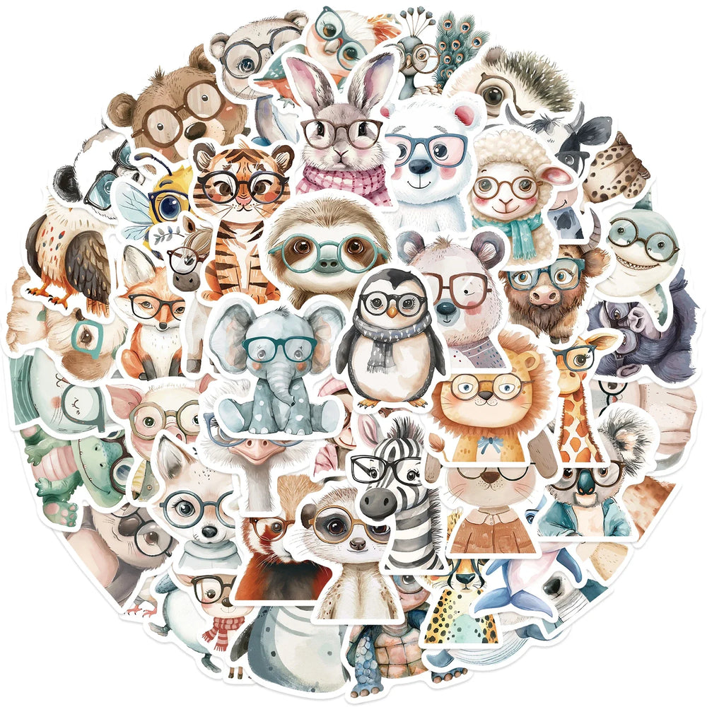 50pcs Cute Little Animal Stickers With Glasses Notebook Guitar Skateboard DIY Sticker For Pack Waterproof Laptop Skin Phone Case (ONLINE ORDER ONLY)