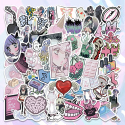 60PCS Pink Kawaii Y2K Gothic Anime Stickers Cute Aesthetic Decals for Phone Laptop Car (Online Order Only)