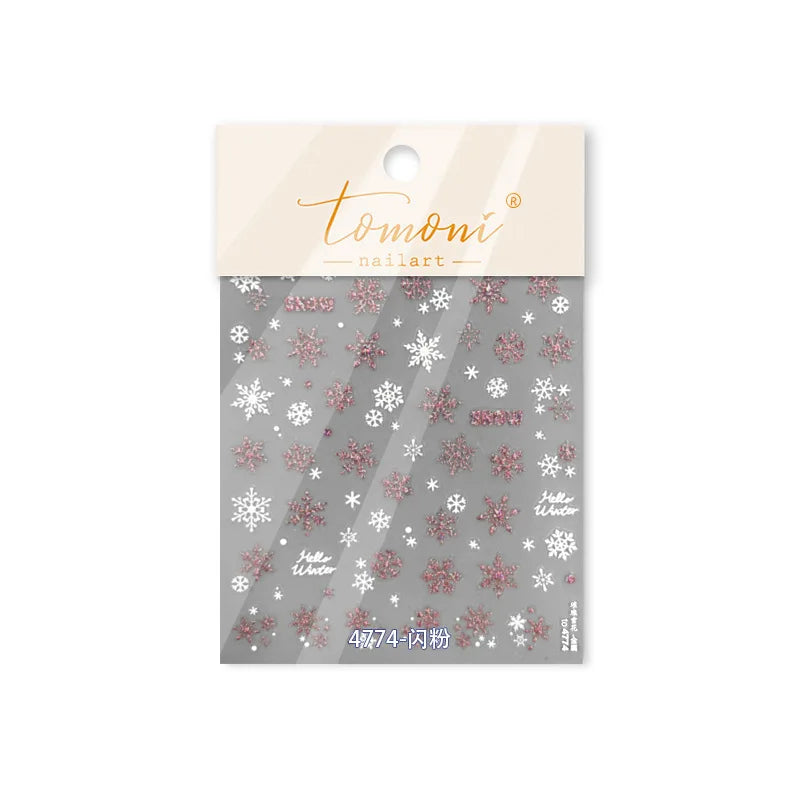 Shiny Pink Silver Hot Stamping Snow Adhesive Nail Art Sticker Snowflake Rhinestone Manicure Decal Nail Supplies for Professional (Online Order Only)