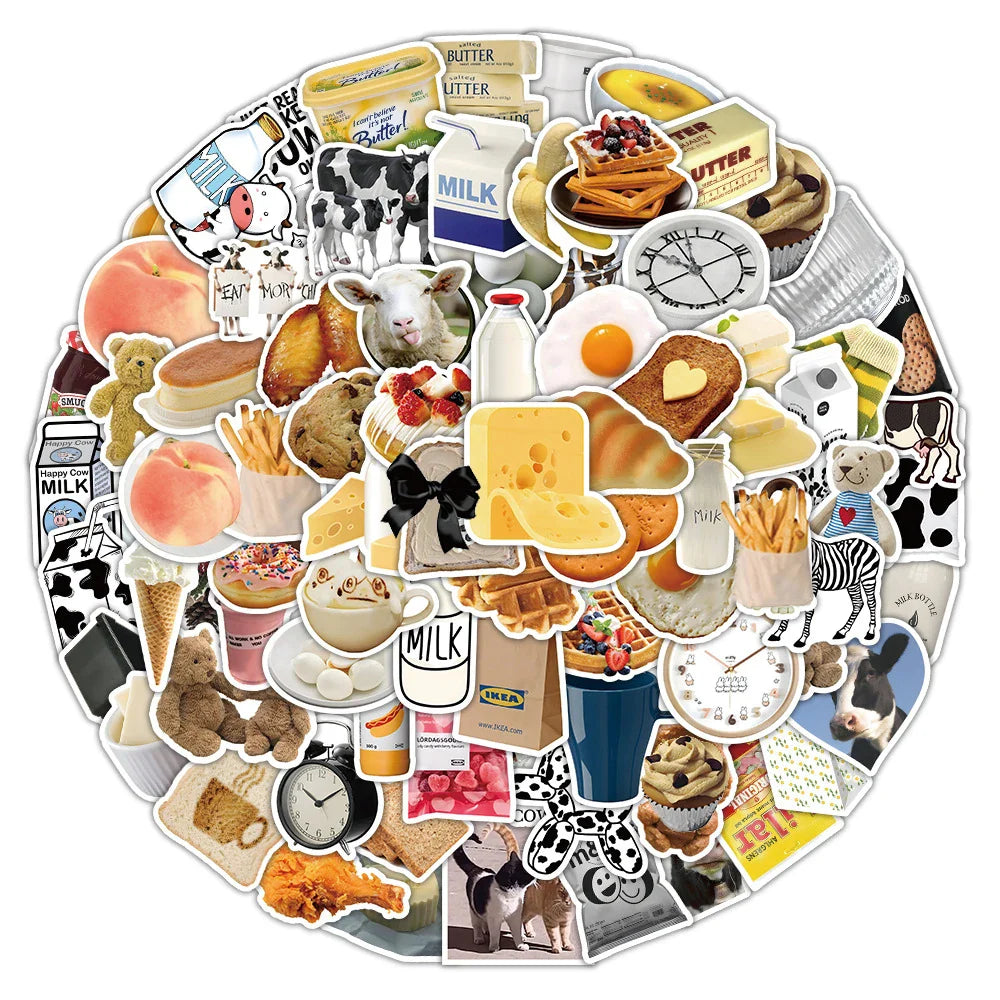 INS Style Cute Food Stickers: 10/30/60/120PCS for Fridge, Phone, Laptop, Car (Online Order Only)