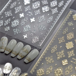 Gold Stamped Silver Totems Geometric Patterns Figure 5D Self Adhesive Nail Art Stickers Stars Bohemia Manicure Decals Wholesale (Online Order Only)