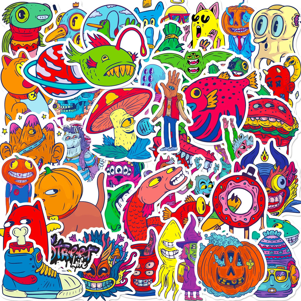 50Pcs Cute Monster Graffiti Stickers for Helmet, Wall, DIY Decor (Online Order Only)