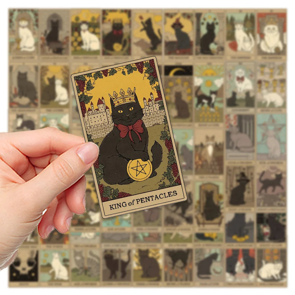 10/30/72PCS Cute Cartoon Mystic Cat Tarot Card Stickers Divination Aesthetic Decal Scrapbook Laptop Phone Car Graffiti Sticker (ONLINE ORDER ONLY)