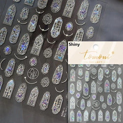 French Style Colorful Square Grid Rhombus Stripe Bowknot Line 3D Self Adhesive Nail Art Stickers Shiny Rhinestone Manicure Decal (Online Order Only)