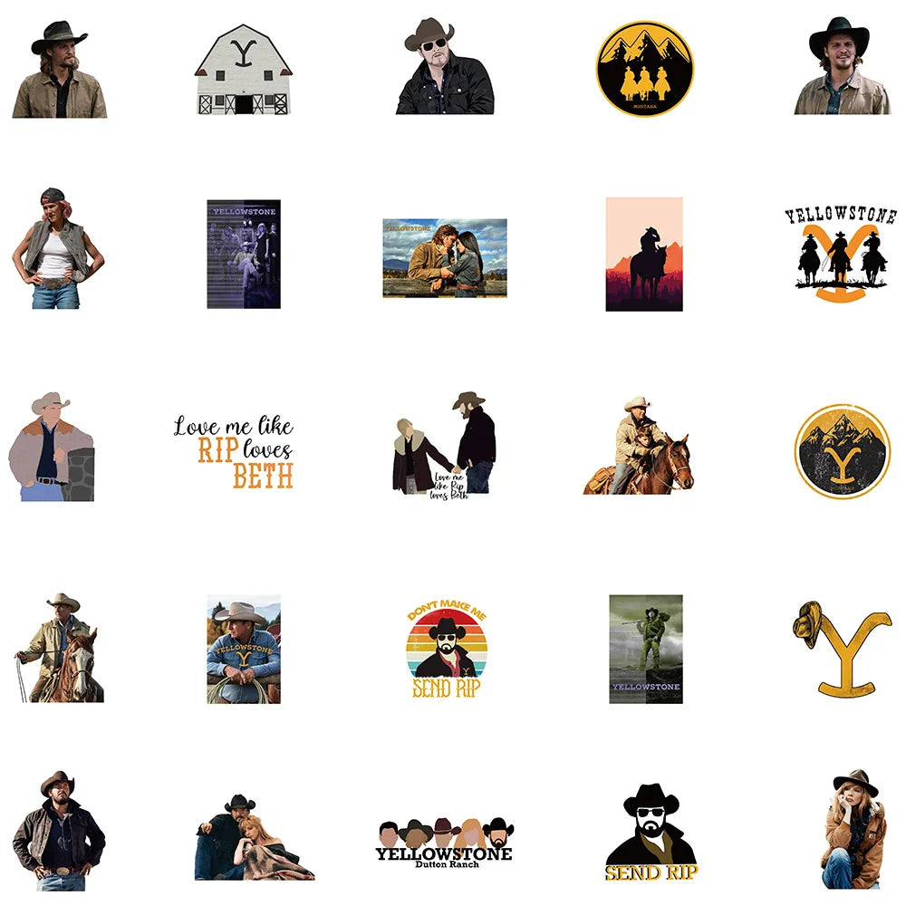50pcs American Hot TV Yellowstone Season Show Stickers Laptop Luggage Guitar Skateboard Fridge Scrapbook Graffiti Sticker (ONLINE ORDER ONLY)