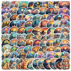 Funny Outdoor Hiking Camping Stickers - 10/30/50/100pcs Cartoon Graffiti Decals for Laptop, Phone, Suitcase (Online Order Only)