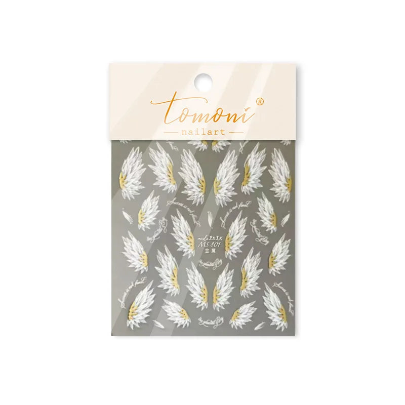 White Black Wings Feather Angel Demon Devil Dreamy Hot Stamping English Letter Adhesive Nail Art Stickers Manicure Tool Decals (Online Order Only)