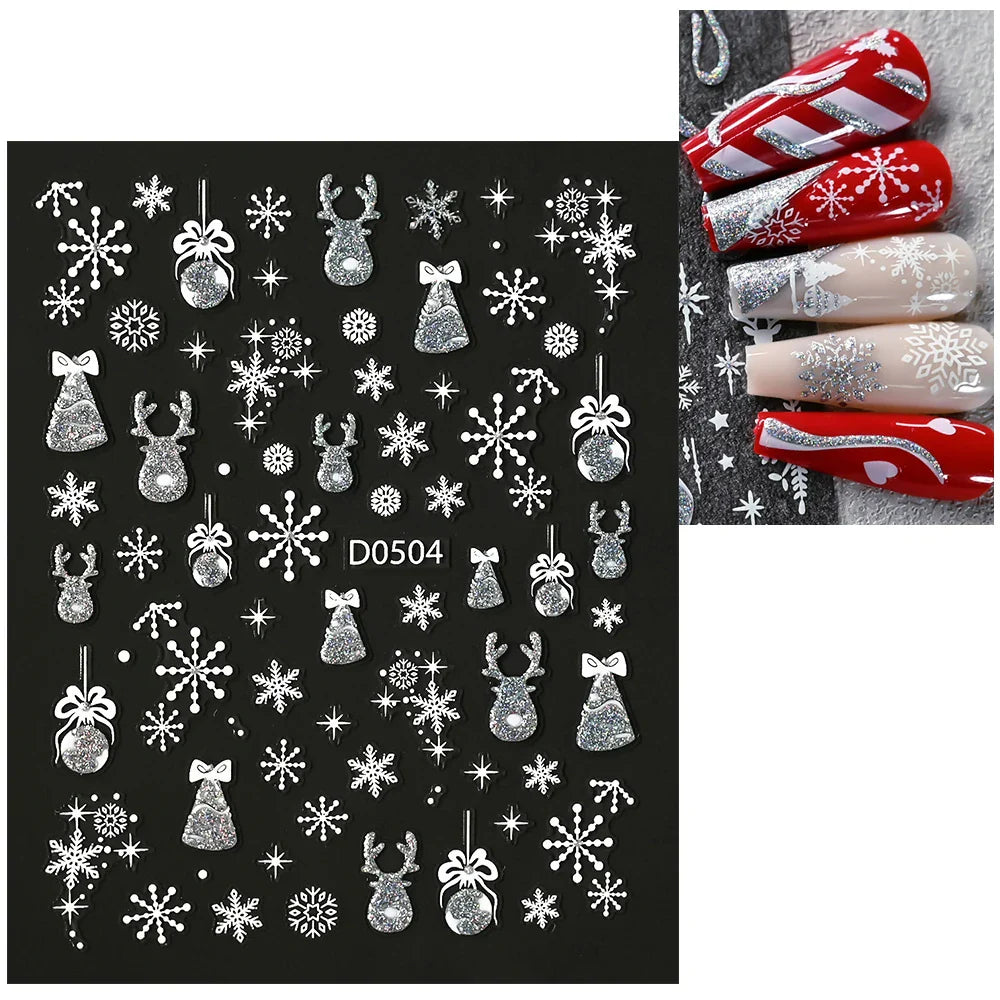 1pc Christmas Nail Sticker 3D Gold Glitter Snowflake Elk Penguin Bells Design Adhesive Nail Slider Decals Winter Manicure Decor* (Online Order Only)