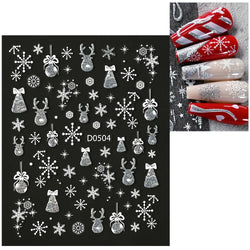 1pc Christmas Nail Sticker 3D Gold Glitter Snowflake Elk Penguin Bells Design Adhesive Nail Slider Decals Winter Manicure Decor* (Online Order Only)