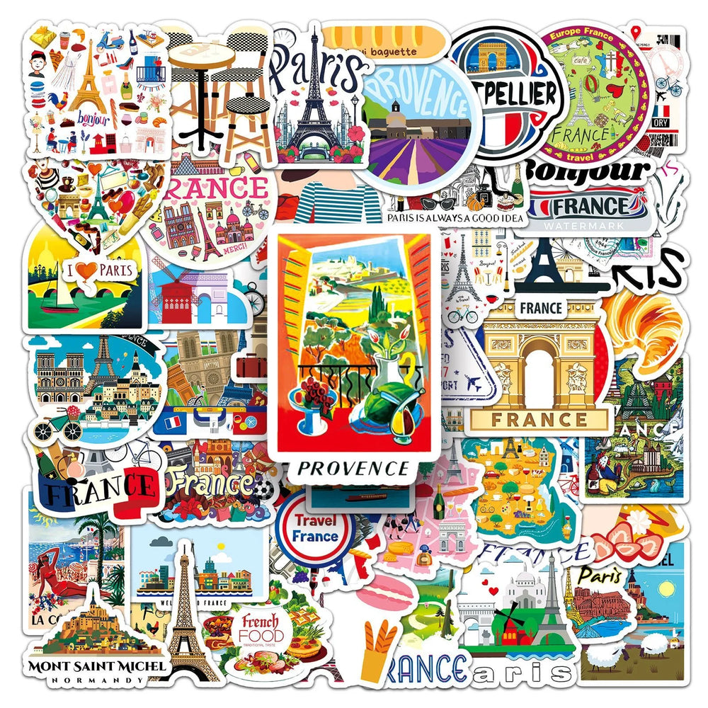 10/50PCS Cute France Paris Travel Landscape Stickers Landmark Eiffel Tower Decals DIY Luggage Skateboard Car Bike Cool Sticker (Online Order Only)