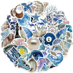 50pcs Silver Blue Sea Ins Sticker Waterproof Graffiti Cartoon Stickers For Luggage Laptop Guitar Phone Skateboard Vinyl Decals (Online Order Only)