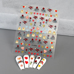 1PC Holographic Laser Heart Nail Stickers-3D Self-Adhesive Golden White Valentines Day Nail Decals For Women Nail Art Decoration (ONLINE ORDER ONLY)