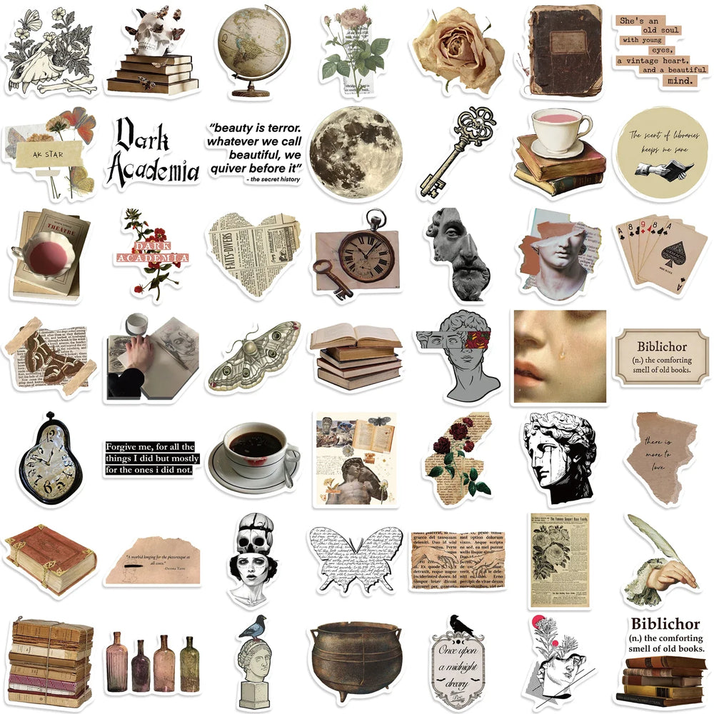 50PCS Dark Academia Cool Stickers Decals For Laptop Phone Suitcase Fridge Skateboard Waterproof Sticker Kids Toys (ONLINE ORDER ONLY)
