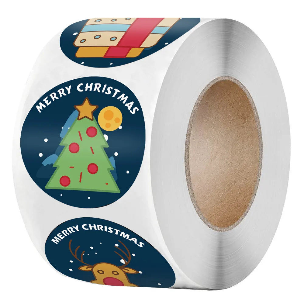 100-500Pcs Christmas Gift Box Round Labels Christmas Sticker Candy Bag Flower Gift Box Cake Boxes Packaging New Year Stickers (ONLINE ORDER ONLY)