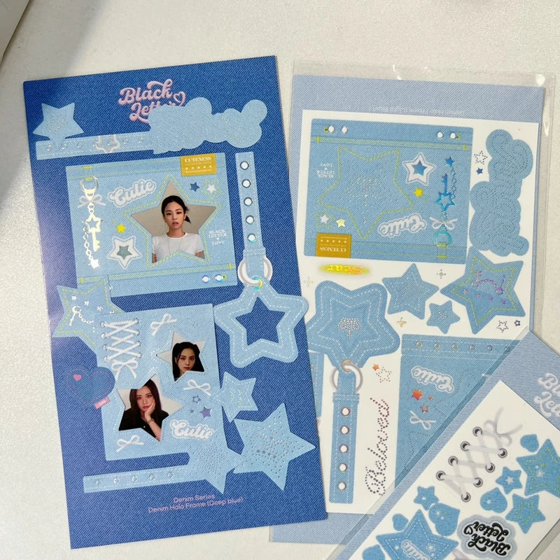 Korean Ins Creative Denim Pattern Stickers Scrapbooking Idol Album Decoration Sticker Aesthetic Personalized Kawaii Stationery (ONLINE ORDER ONLY)