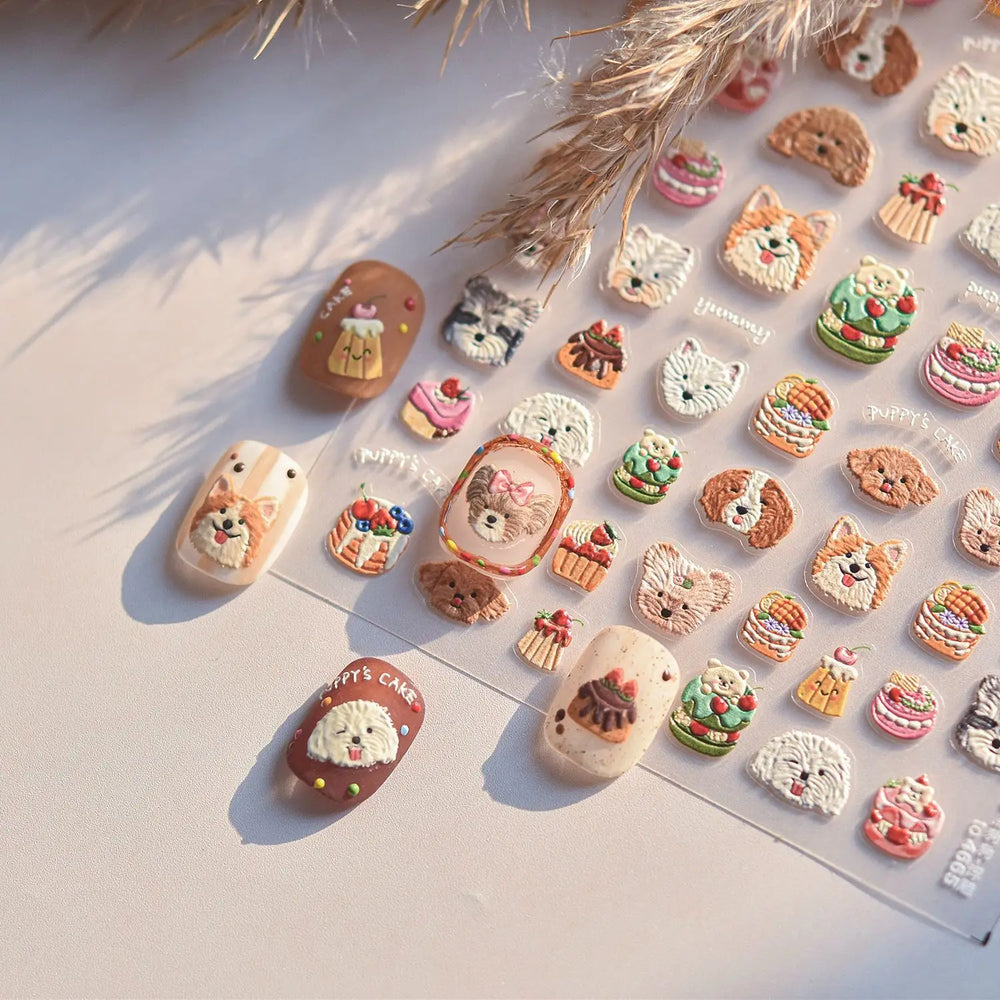 Cute Mango Dog Puppy Bear Bichon Blueberries Strawberry Cake Fruit Juice Desserts Corgi Adhesive Nail Art Sticker Manicure Decal (Online Order Only)