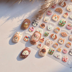 Cute Mango Dog Puppy Bear Bichon Blueberries Strawberry Cake Fruit Juice Desserts Corgi Adhesive Nail Art Sticker Manicure Decal (Online Order Only)