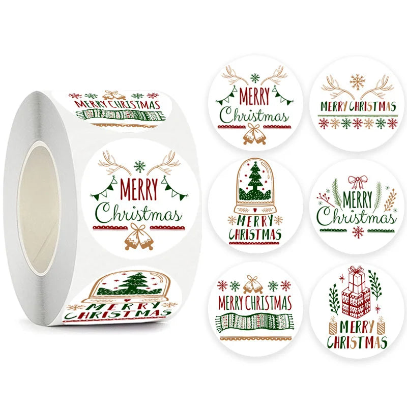 100-500pcs Merry Christmas Gift Decorative Stickers Round Thank You Labels Handmade Candy Biscuits Package Christmas Sticker (ONLINE ORDER ONLY)