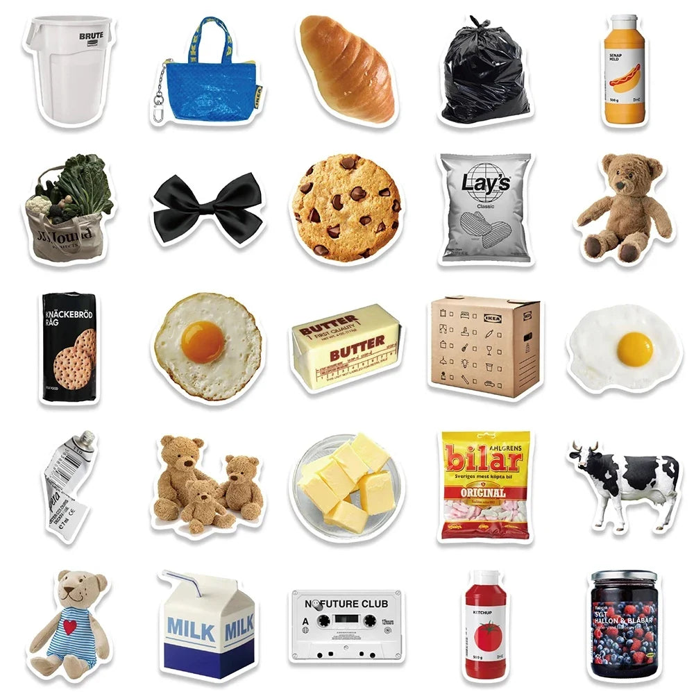 10/30/50PCS Ins Style Cute Cartoon Stickers Milk Food Biscuit Decal Toy DIY Notebook Suitcase Guitar Laptop Luggage Kids Sticker (Online Order Only)