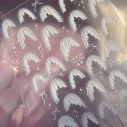 French Skirt Hem Halo Dyeing Purple Pink White Hemline Bowknot Wedding Veil Dreamy Star Adhesive Nail Art Sticker Manicure Decal (ONLINE ORDER ONLY)
