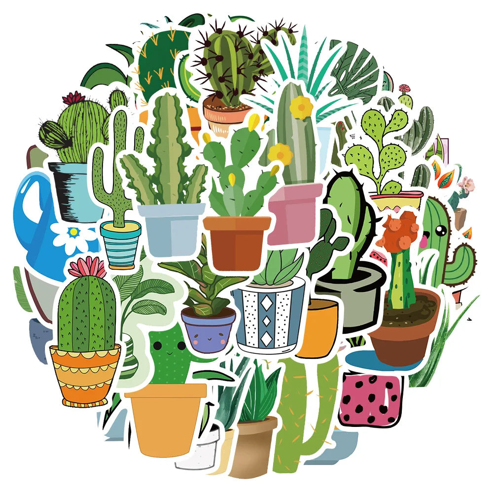 Cartoon Plants Green Stickers for Suitcase, Skateboard, Laptop, Luggage, Phone - 10/30/45Pcs (ONLINE ORDER ONLY)