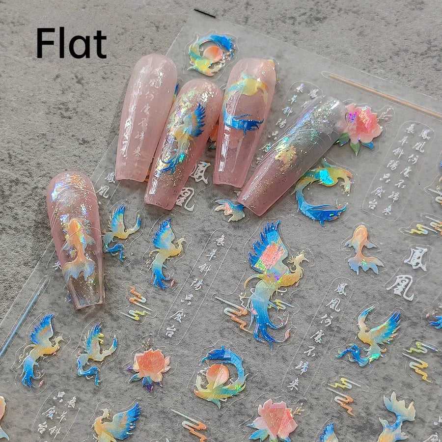 Swallow Bird Insect Animal Phoenix Peacock Dove 3D Self Adhesive Nail Art Stickers Chinese Ancient Poetry Manicure 5D DIY Decals (ONLINE ORDER ONLY)