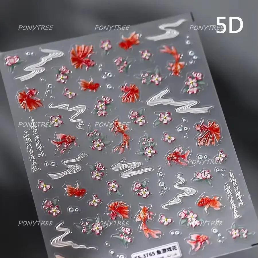 Romantic Mermaid Tail Water Bubbles Seahorse Shell Starfish Coral Pearl Pendant Self Adhesive Nail Art Stickers Manicure Decals (Online Order Only)