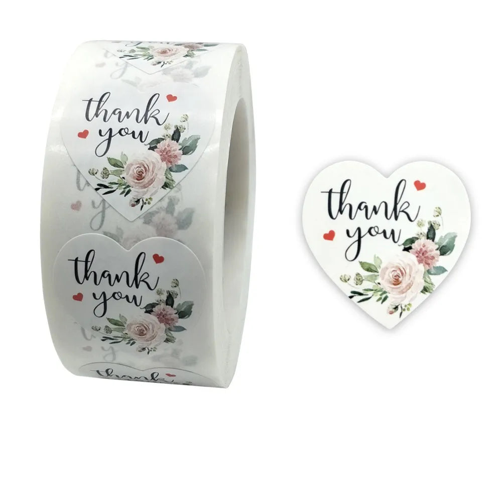 50-500pcs Flowers Round Thank You Sticker Scrapbook Envelope Seal Sticker Gift Decoration Stationery Label Sticker Wedding Party (ONLINE ORDER ONLY)