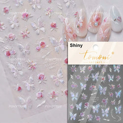 Gradual Asymmetric Butterfly Rose Flower Moon Ancient Poem 5D Reliefs Self Adhesive Nail Stickers JellyManicure Decals Wholesale (Online Order Only)