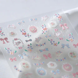 Pink Running Rabbit Bowknot Wreath Bunny Flower Tie Totem Pattern Self Adhesive Nail Art Sticker Pearl Rhinestone Manicure Decal (Online Order Only)