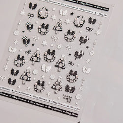 Black White Christmas Tree Snowflake Bowknot Snowman Socks Star Santa Hat Deer Rhinestone Winter Nail Art Sticker Manicure Decal (Online Order Only)
