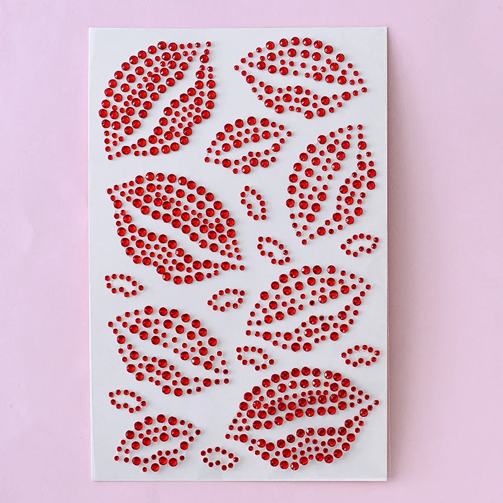 1PC Sexy Red Lips Rhinestone Iron-On Patches Waterproof Body Art Temporary Tattoo for Men Women Long Lasting Neck Funny Couple * (ONLINE ORDER ONLY)