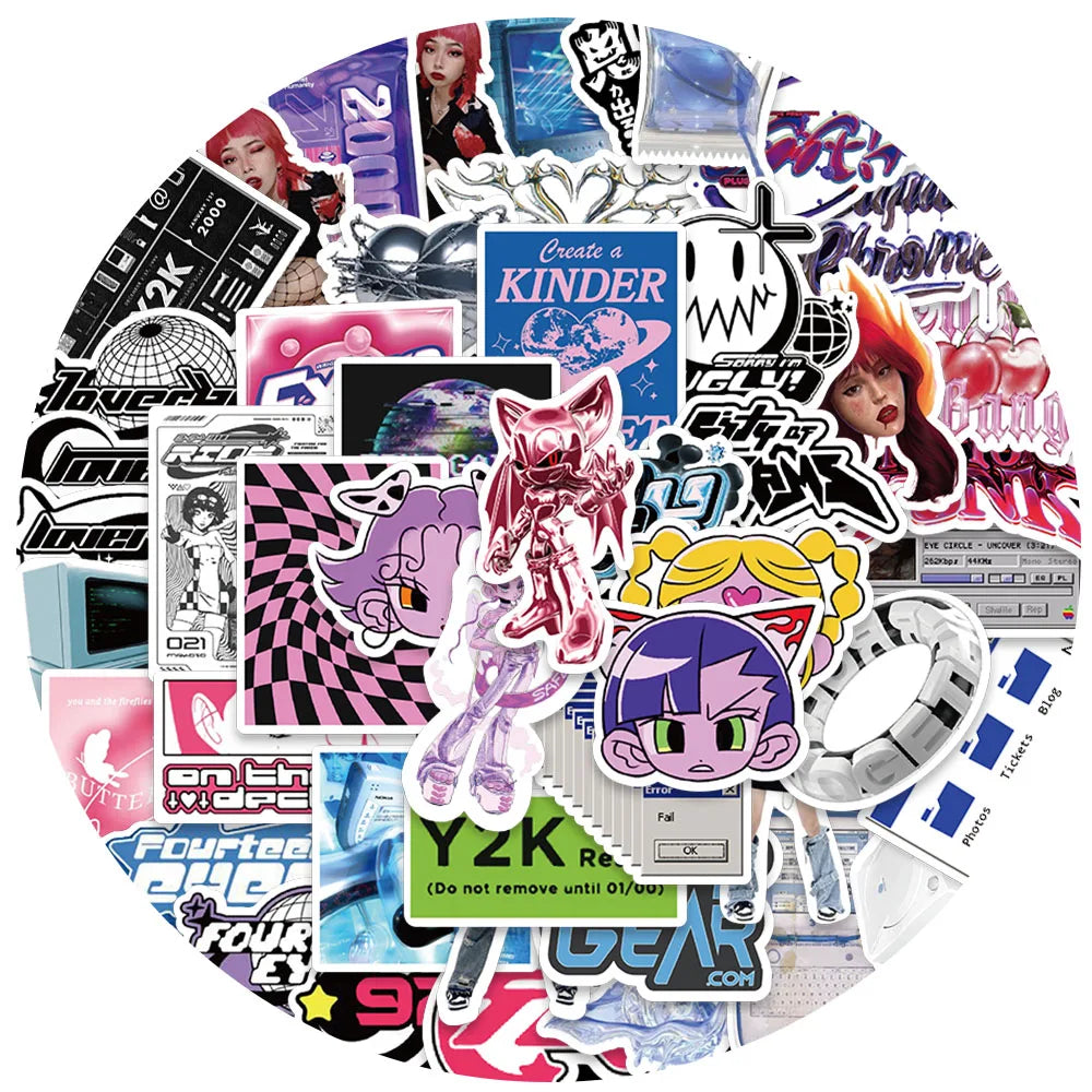50pcs DIY Waterproof Graffiti Cool Girls Cartoon Y2K Phone Stickers Luggage Laptop Guitar Diary Bicycle Car Decals (ONLINE ORDER ONLY)