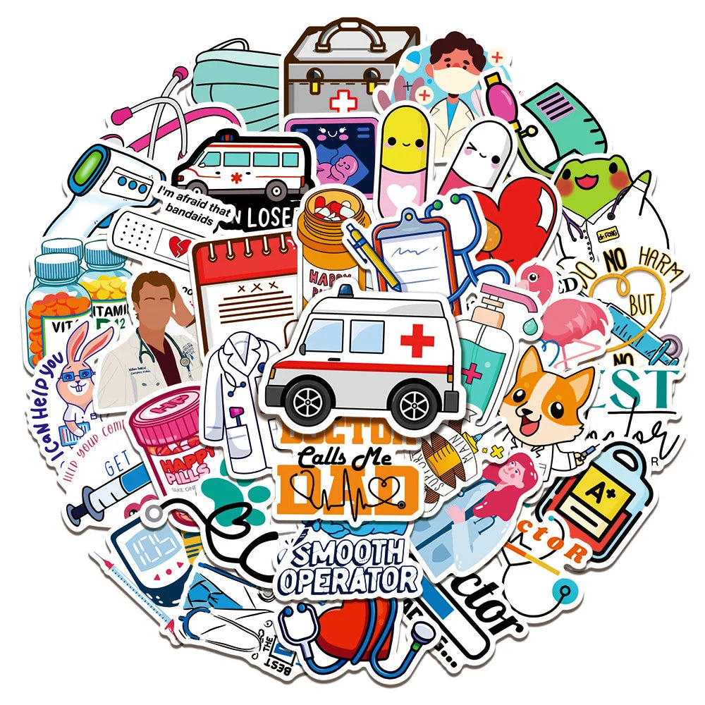Doctor Nurse Cartoon Stickers 10/30/50pcs for Laptop Suitcase Phone Notebook Guitar Car (ONLINE ORDER ONLY)