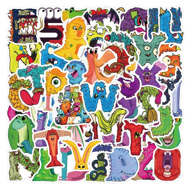 60pcs Cartoon Monster Stickers for Suitcase, Water Cup, Phone, Laptop, Car, Scooter, Refrigerator (Online Order Only)