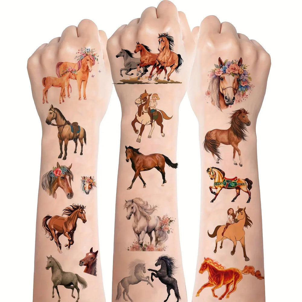 8 Sheets Temporary Horse Tattoos Stickers Birthday Themed Party Supplies Decorated with Tattoo Gifts (ONLINE ORDER ONLY)