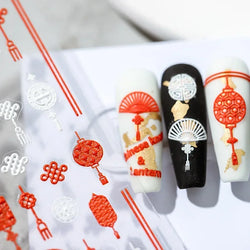 Red Lantern Tradition Design Soft Reliefs Nail Art Stickers Lion 3D Ancient Chinese Knot 5D Self Adhesive Nail Decals Wholesale (ONLINE ORDER ONLY)