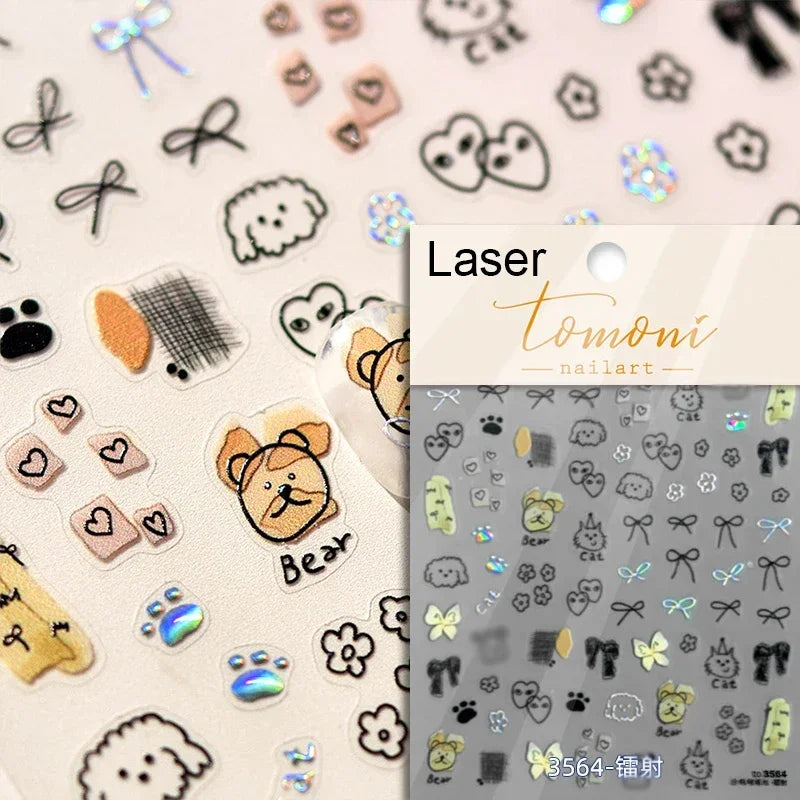 Cute Mango Dog Puppy Bear Bichon Blueberries Strawberry Cake Fruit Juice Desserts Corgi Adhesive Nail Art Sticker Manicure Decal (Online Order Only)
