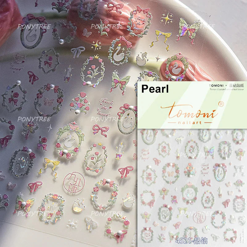 Romantic Lily of The Valley Candle Holder Wreath Bowknot Butterfly Dreamy Adhesive Nail Art Decorations Stickers Manicure Decals (Online Order Only)