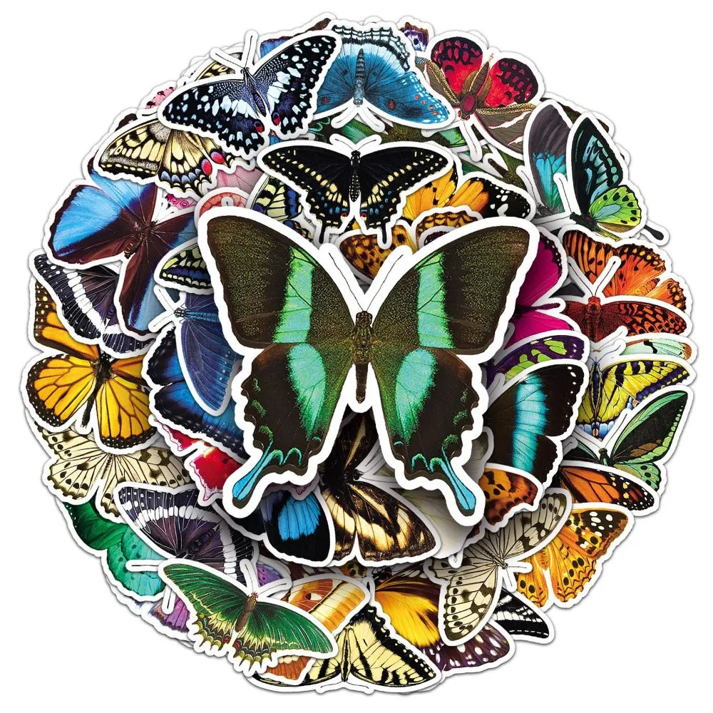 10/50Pcs Natural Creature Colorful Butterfly Stickers for Kids Toy Insect Stickers Suitcase Refrigerator Luggage Phone Case (ONLINE ORDER ONLY)